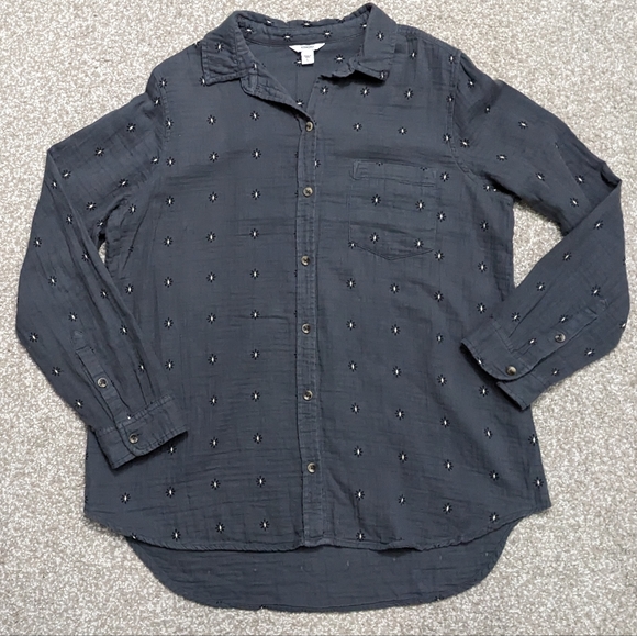 (2/$25) Sonoma high low button up long sleeve blouse grey 100% cotton - Picture 6 of 15